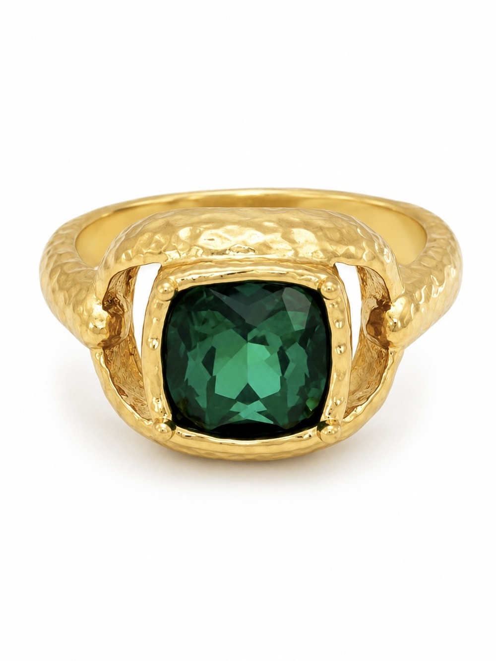 Oscar de la Renta Gold Ring with Deep Green Cushion Stone - Picture 4 of 10